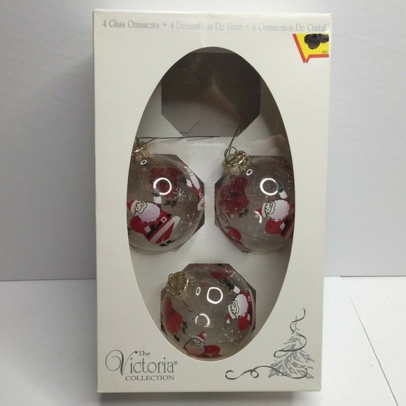 The Victoria Collection Clear Glass Snowing Santa Ball Ornaments Set of 3 - Picture 2 of 4